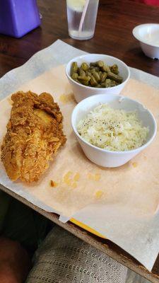 1pc fried catfish with green beans and Jasmin rice