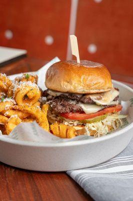 Smash Burger with Sweet Potato Fries