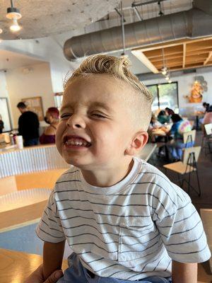 This is my son at lunch after his haircut