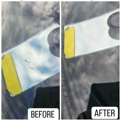 Rock chip repair before and after