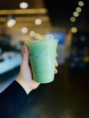 Blueberry matcha latte