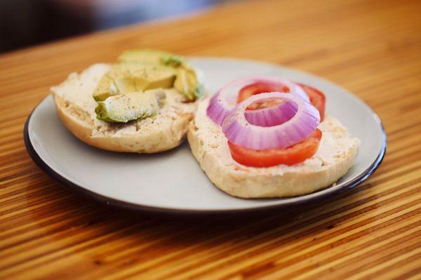 Open faced veggie bagel !