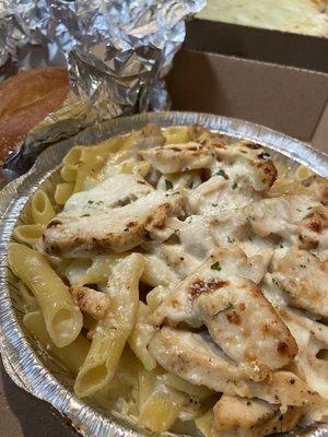 Chicken Alfredo and garlic bread