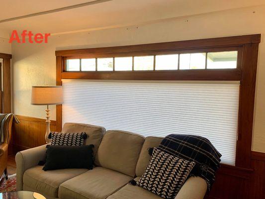 The new Hunter Douglas light filtering shades show off the wood trim and feel very high quality!