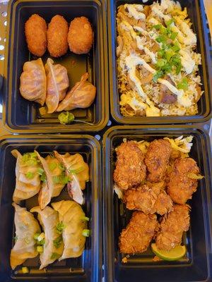 Mac n cheese, longanisa, vintage, vegan, fried chicken + hot chicken dumplings with pork belly fried rice