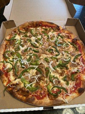 Sausage Pizza with Pepper and Onions