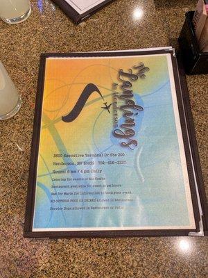 Front of menu.