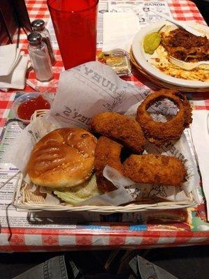 Huey Burger w/onion rings.