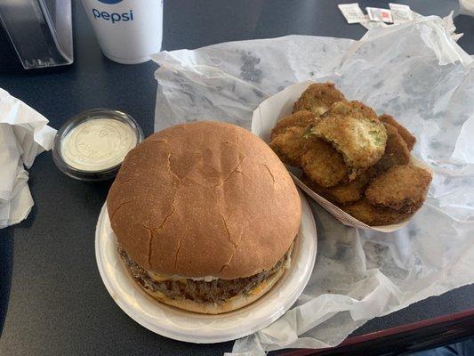 Burger and fried zucchini