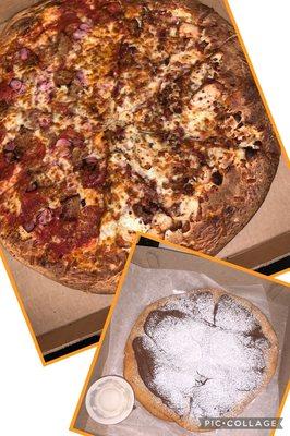 Grande New York Style Pizza All Meat Pizza Crispy Chicken, Bacon and Ranch Pizza Nutella Fried Dough