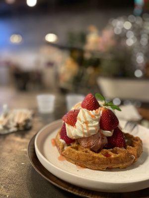 Strawberry ice cream waffle