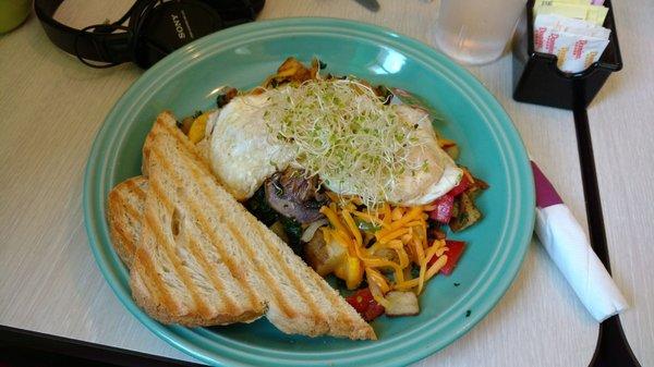 Veggie hash with sourdough toast