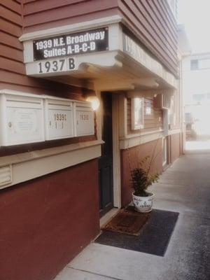 Street view of office entrance.