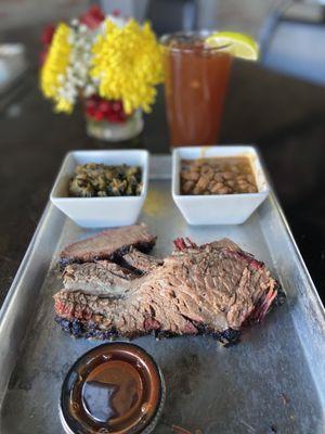 Brisket Platter with Perfect Collards and Pinto Beans