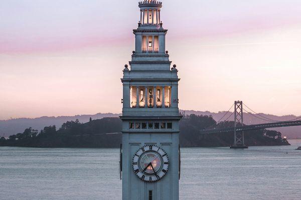 Ferry Building Tower with Treasure Island in the distance (photo credit: Francistogram)