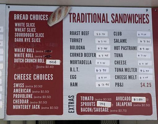 Traditional Sandwiches Menu