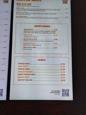 Menu as of April 2023