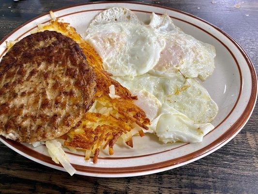 My breakfast, not shown here are the pancakes and wheat toast that the waitress had to go back for!