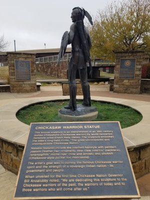 Warrior monument with info about the Chickasaw people