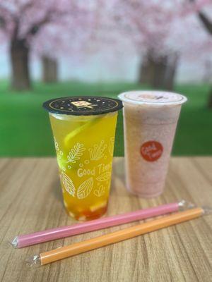 Taro Milk Tea and Rainforest Fruit Drink