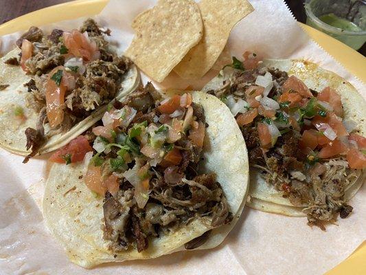 3 carnitas tacos.