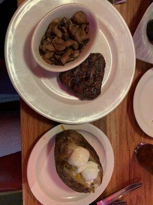 Sirloin with Sauteed Mushrooms and Loaded Baked Idaho Potato