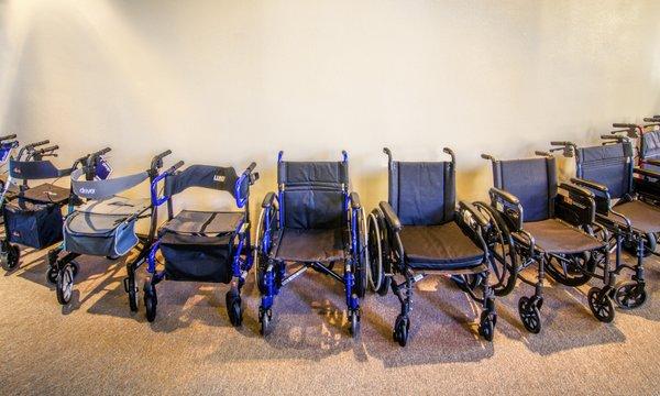 We offer a full selection of walkers and wheelchairs.