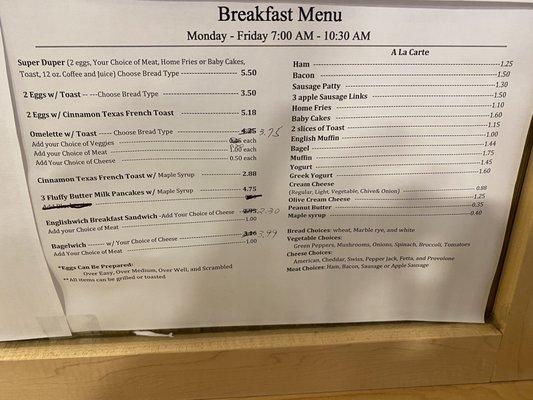 Breakfast menu