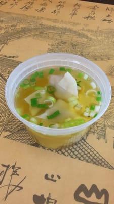 16oz. wonton soup with five wontons for $1.80. A real value.