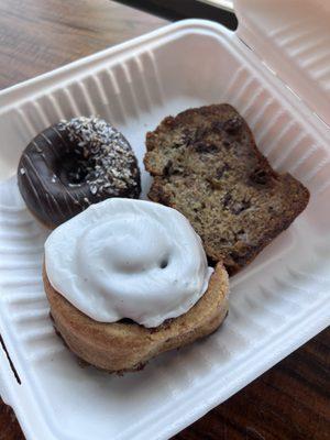 All gluten free: Samoa donut, banana bread, and cinnamon roll