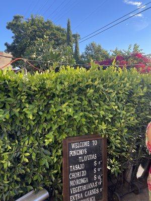 The menu options and view from the inside the front gate