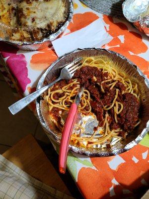 The marinara spaghetti as you can see was dry the sauce was thick and salty it just marinara no beef there just a big clump of dry sauce.