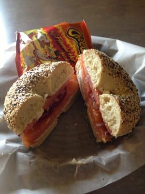 Lox & cream cheese on everything bagel