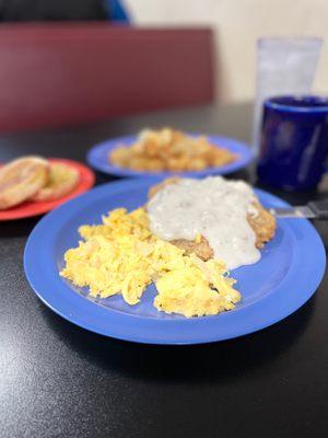 County Fried Steak and Eggs  Home Fries and English muffin