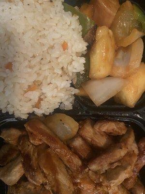 Hawaiian box with pork , pineapple, white rice