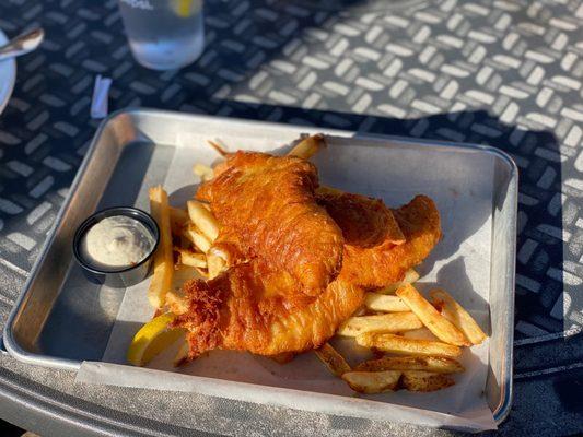 Fish and chips, beer battered in house