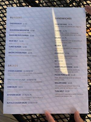 COVID Menu, with higher prices