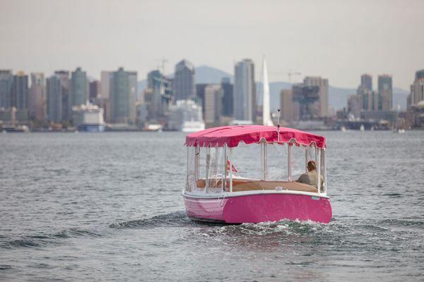 Pink Boat charters in San Diego Bay! Amazing water activity for small, private party or nice cruise for family with kids!