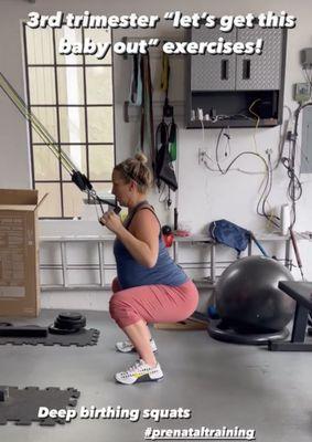 Deep birthing squats open the hips for labor. Perfect for pregnancy and postnatal to build back strength.