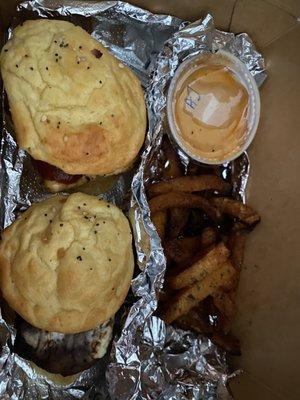 Filet Slider and BBQ Chicken Slider with Freedom Fries House.