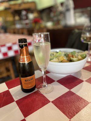 Caesar Salad and Prosecco