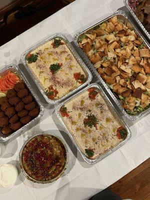 (From Left, Clockwise) Falafel, Hummus, Fattoush Salad, Babaghanoush, Special Eggplant Dip (not sure if this is on menu but was delicious!!)