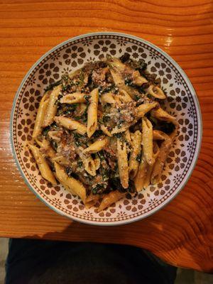 Penne pasta with lamb ragu