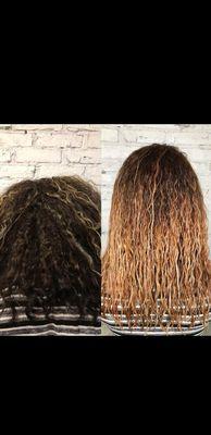 The left Is the "ombre balyage" that Monica did. I had to get it fixed at Calvary salon in DC as seen on the right.