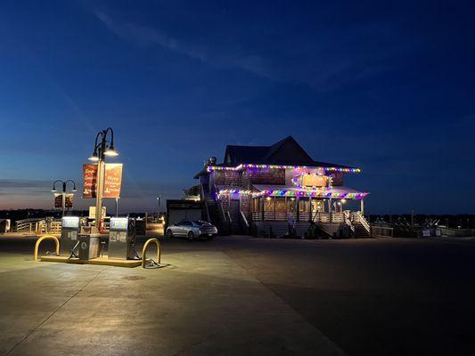 Exterior at Marina with Bonita Boathouse decked out for the holidays!