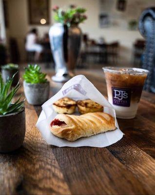 Strawberry cream cheese croissants and egg bites with your favorite Brew