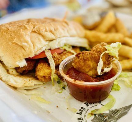 Fresh Grouper Nuggets on the PoBoy You can also get as an appetizer & dip them (cocktail sauce) :)..