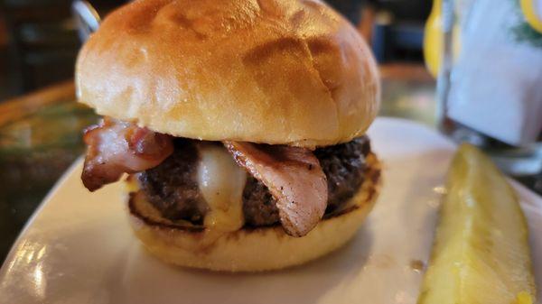 Bacon cheddar burger with muenster instead of cheddar