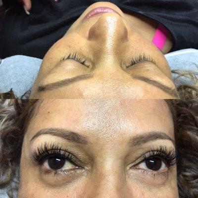 Before and after photos of eyelash extensions by Katie