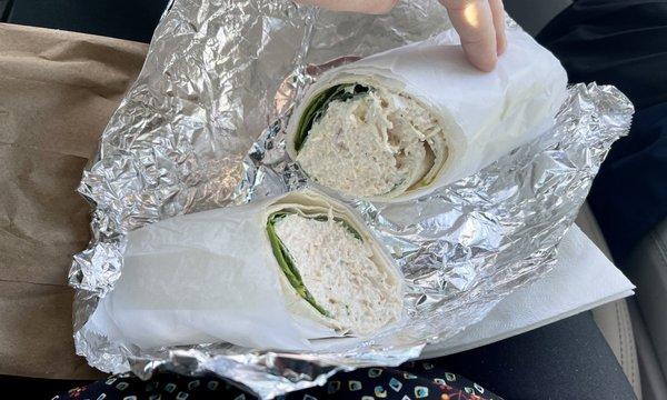 Chicken salad wrap with spinach